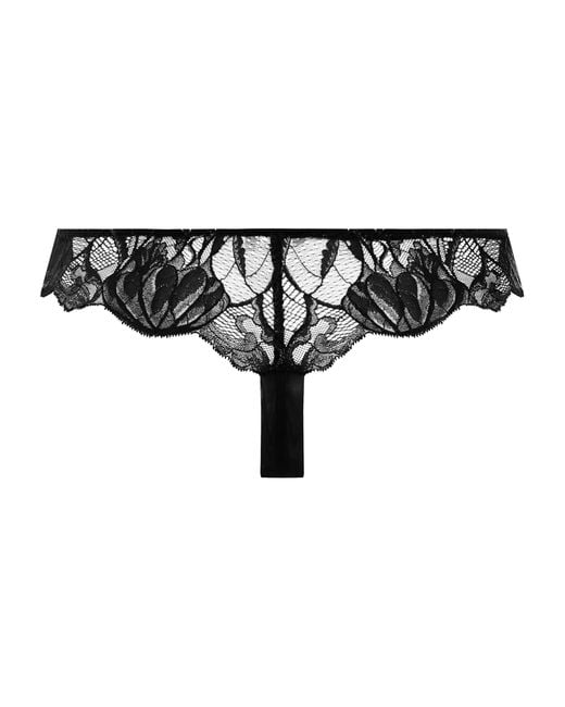 Hanro Black Lace-Trim Lysia Thong