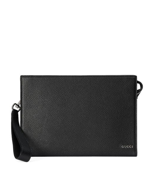 Gucci Black Leather Logo Pouch for men