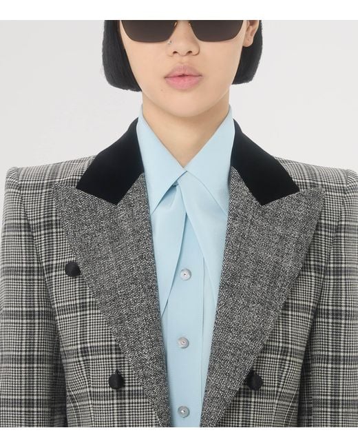 Valentino Gray Wool Jacket With Check Pattern