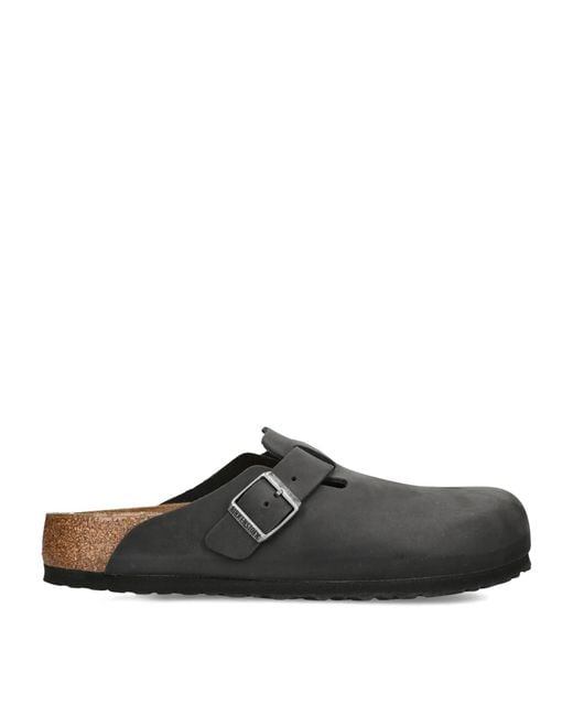 Birkenstock Black Oiled Leather Boston Clogs for men