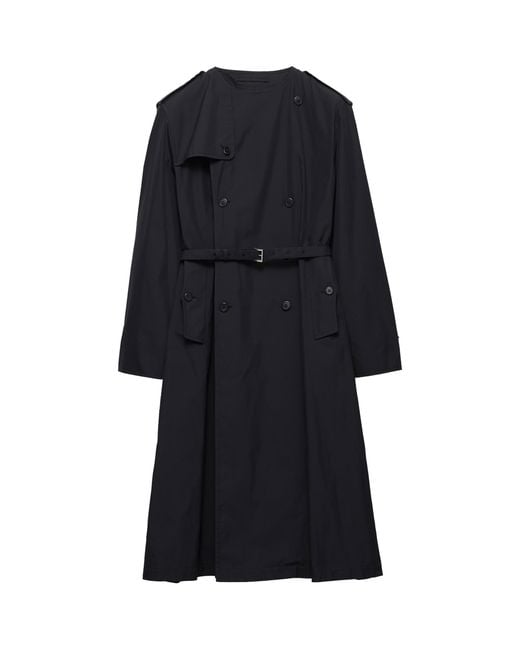 Prada Blue Cotton-Blend Collarless Trench Coat for men