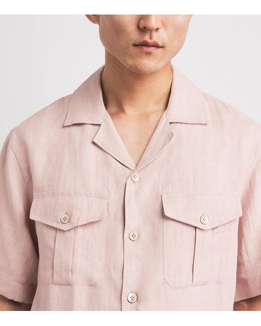 Eleventy Pink Linen Bowling Shirt for men