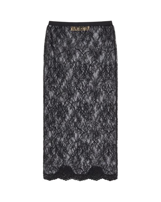 Valentino Gray Lace Midi Pencil Skirt