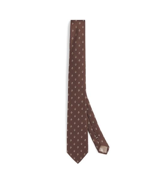 Emporio Armani Brown Silk Jacquard Diamond Tie for men