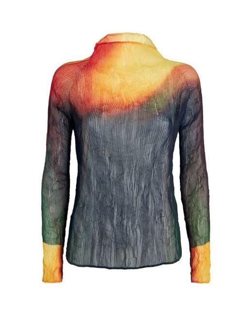 Issey Miyake Blue Light Leak Chiffon Twist Top