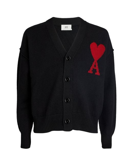 AMI Black Ami De Coeur Cardigan for men