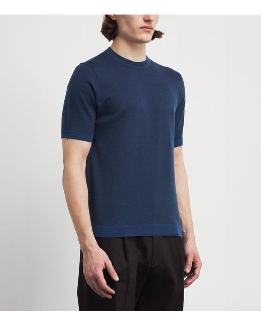 John Smedley Blue Merino Wool Roderick T-Shirt for men
