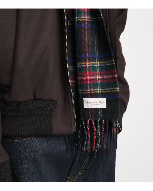 Johnstons Blue Cashmere Tartan Scarf for men