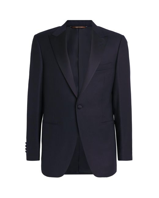 Canali Blue Wool Textured Tuxedo Jacket for men