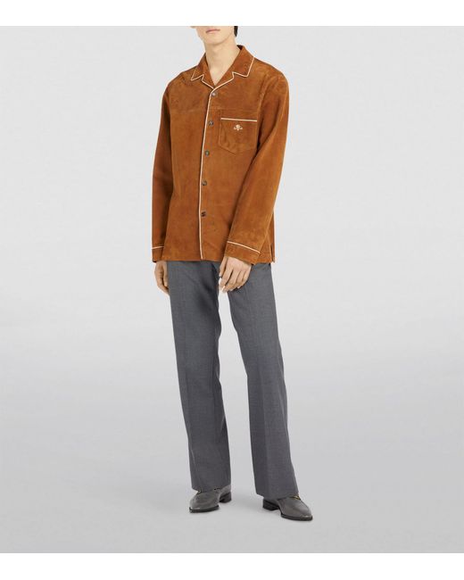 Gucci Brown Suede Embroidered Shirt for men