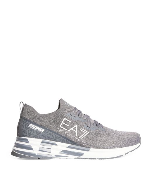 EA7 Gray Distance Crusher Knit Sneakers for men