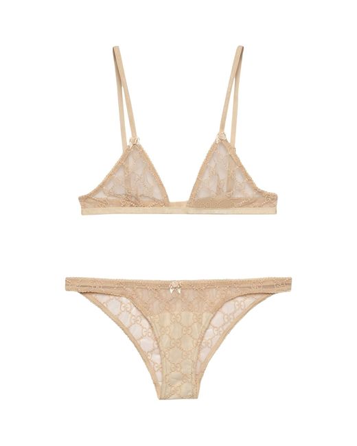 Gucci Natural Embroidered Gg Lingerie Set