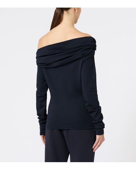 Max Mara Black Virgin Wool Draped Blouse