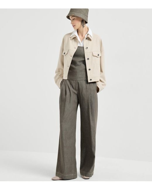 Brunello Cucinelli Gray Pleated Wide-Leg Jeans