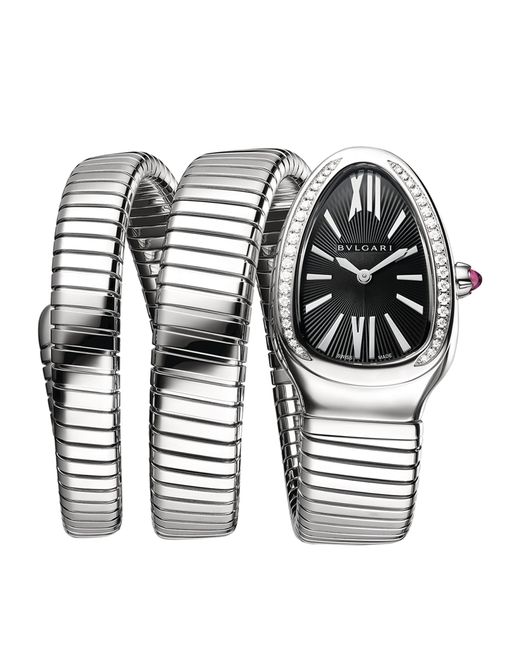 BVLGARI Black Stainless Steel And Diamond Serpenti Tubogas Watch
