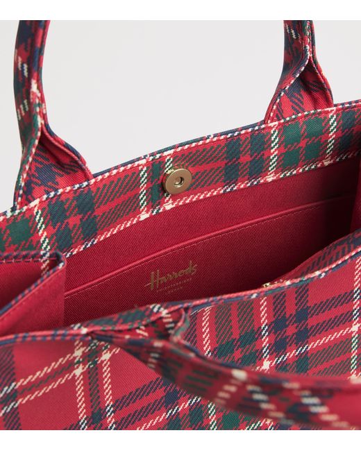 Harrods Red Small Tartan Tote Bag