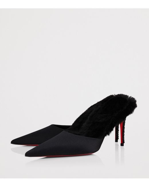 Christian Louboutin Black Km Fur Strass Mules 85