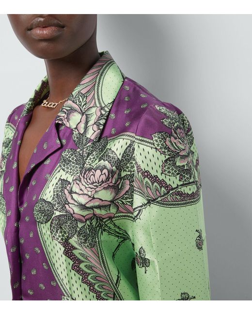 Gucci Green Silk Belted Printed Shirt