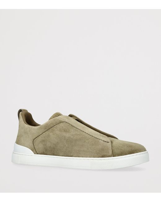 Zegna Green Suede Triple Stitch Sneakers for men