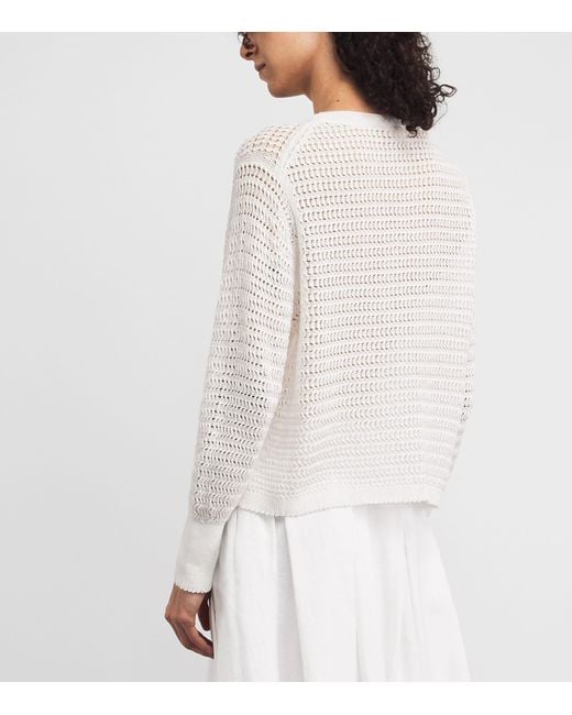 Lafayette 148 New York White Cotton Open-Knit Sweater