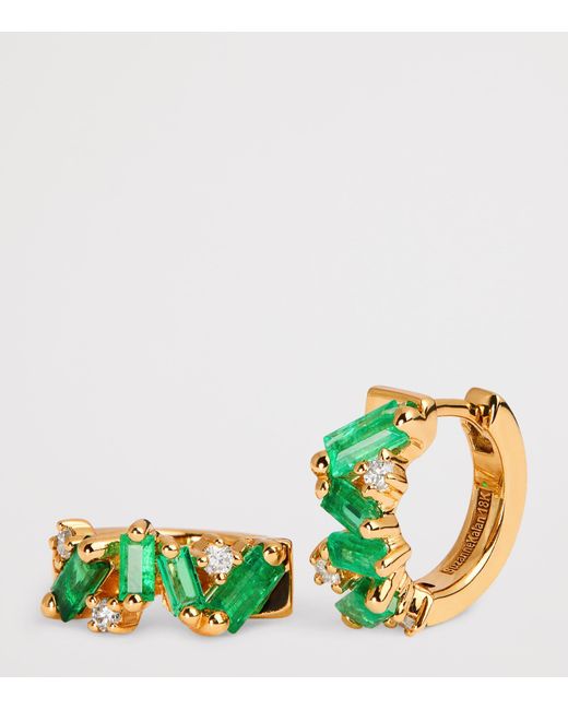 Suzanne Kalan Green Diamond And Emerald Frenzy Huggie Earrings