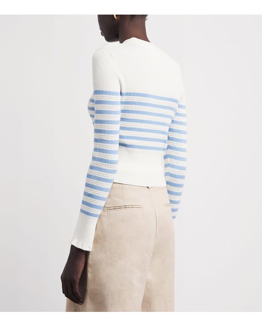 Claudie Pierlot Blue Stripe Bow-Detail Sweater