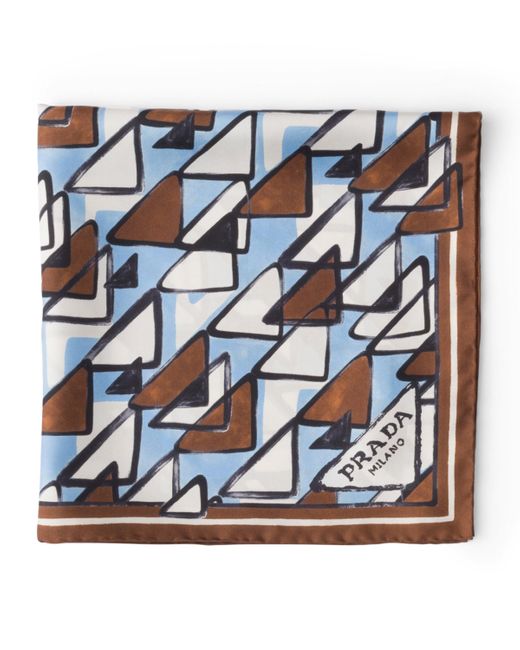 Prada Blue Silk Triangle Print Scarf