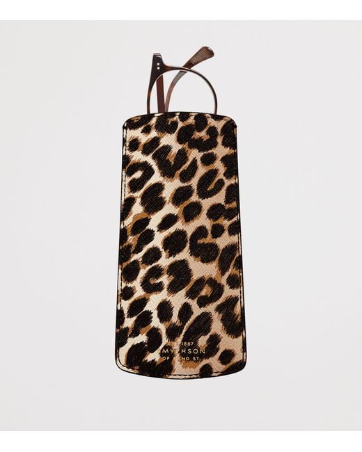 Smythson Black Panama Leather Leopard Print Glasses Case for men
