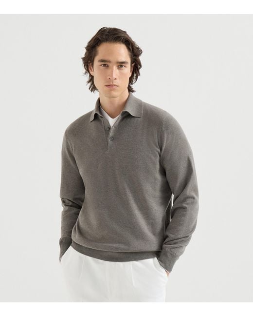 Brunello Cucinelli Green Cashmere Polo Sweater for men