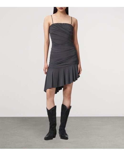 AllSaints Blue Ruched Asymmetric Sophia Mini Dress