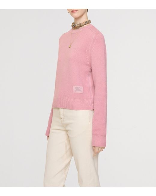 Burberry Pink Cashmere Ekd Patch Sweater