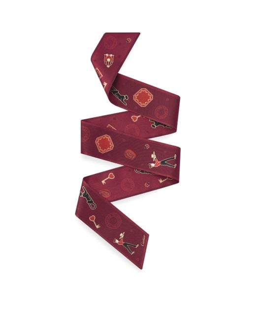 Cartier Red Silk Diabolo De Bandeau Scarf