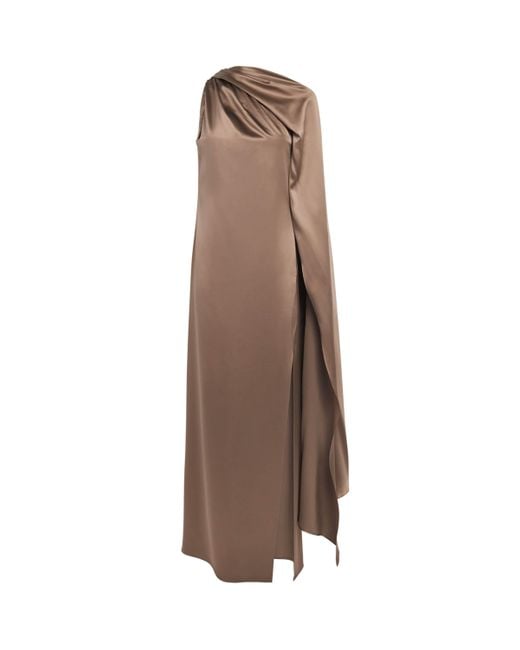 Max Mara Women's Brown Silk One-Shoulder Maxi Dress
