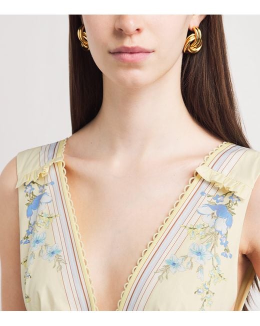 Self-Portrait White Cotton Floral V-Neck Midi Dress