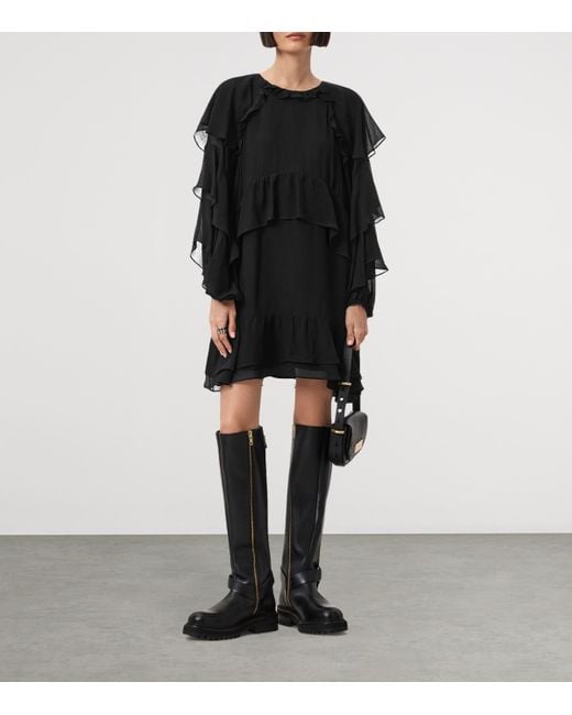 AllSaints Black Ruffled Lissie Mini Dress