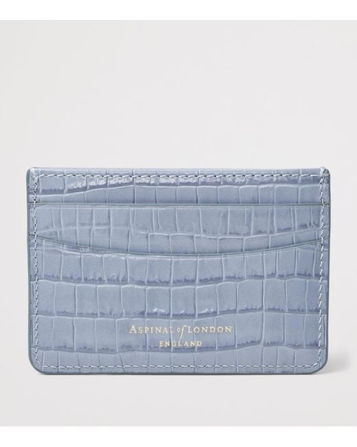 Aspinal Blue Leather Croc-Embossed Slim Card Holder