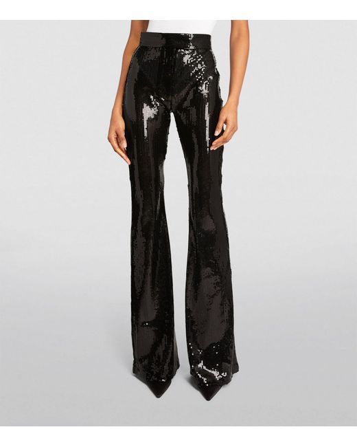 Alex Perry Black Sequinned Flared Trousers