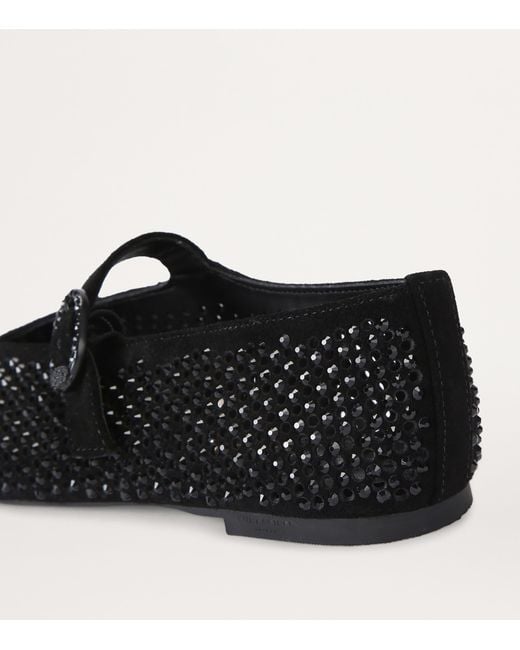Kurt Geiger Black Suede Embellished Mayfair Ballet Flats