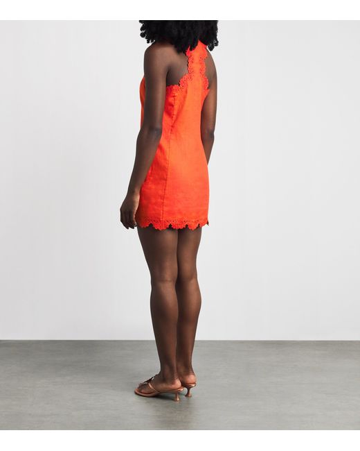 Cult Gaia Red Linen Lace Derry Mini Dress