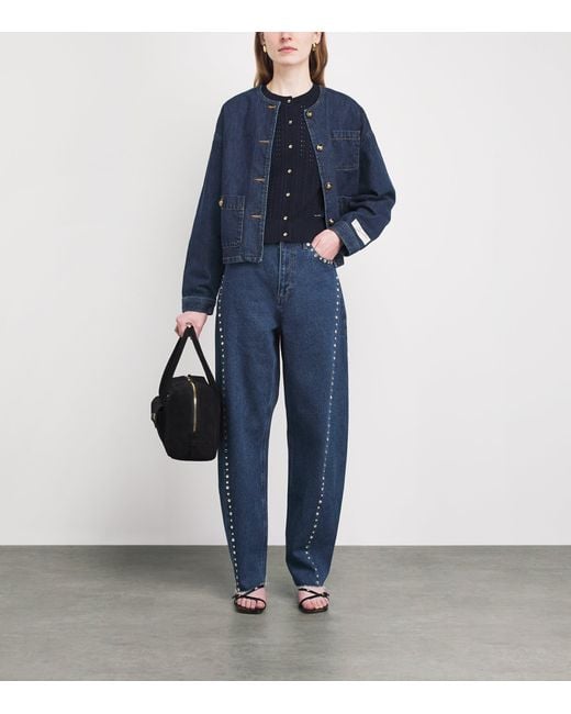 Sandro Blue Embellished Barrel Jeans
