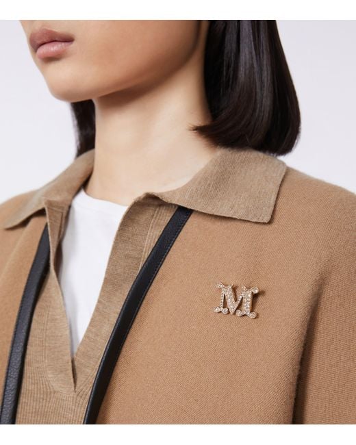 Max Mara Natural Embellished Monogram Brooch