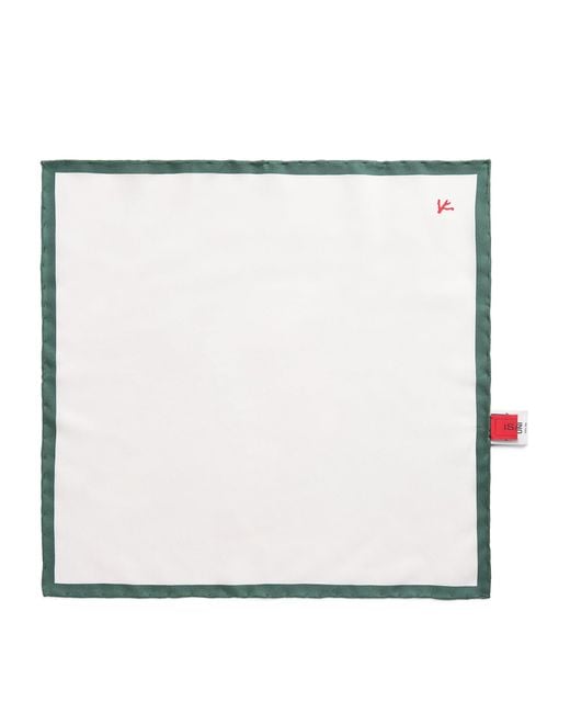 Isaia Green Silk Logo Pocket Square for men