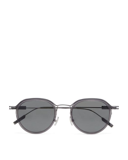 Zegna Gray Acetate Round Sunglasses for men
