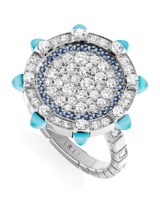 Marli New York Blue Diamond, Sapphire And Chalcedony Tip-Top Statement Ring