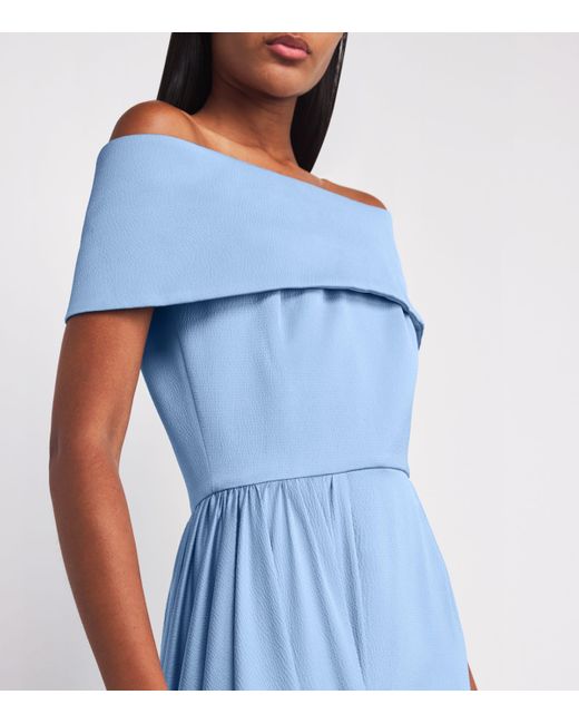 Edeline Lee Blue Charmeuse Off-The-Shoulder Philomena Gown