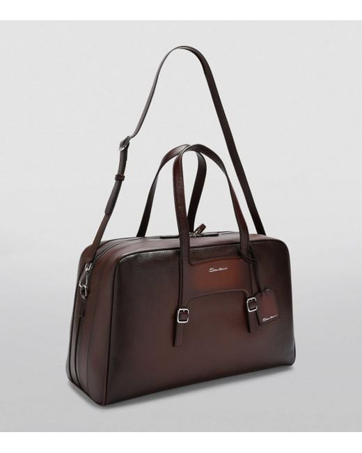 Santoni Brown Leather Weekend Bag for men