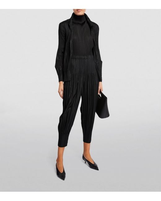 Pleats Please Issey Miyake Black Fluffy Basics Tapered Trousers