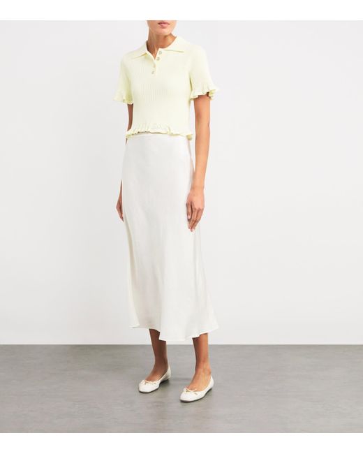 Sandro White Linen-Blend Midi Skirt