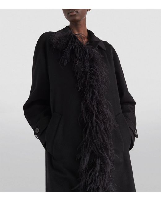 Prada Black Cashmere Feather-trim Coat