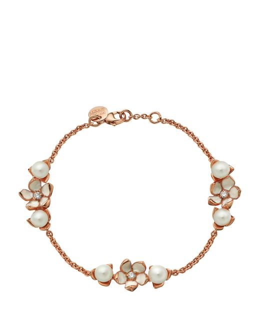 Shaun Leane Metallic Gold Vermeil, Diamond And Pearl Cherry Blossom 3 Flower Bracelet